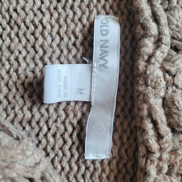 Old Navy Womens Shawl Collar Cable Knit Cardigan Sweater Medium Brown Lambswool - Picture 7 of 8